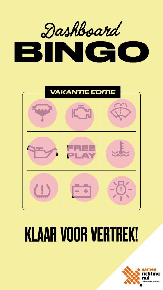 Bingokaart met 9 vakken, in elk vak een autogerelateerde actie.