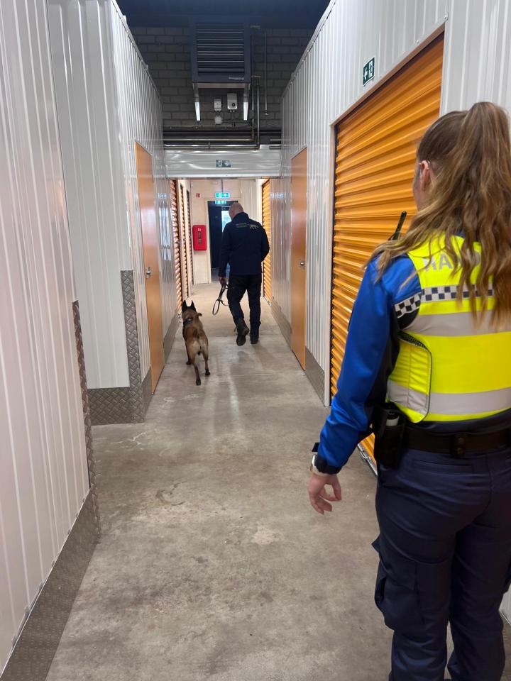 Speurhond zoekt bij garageboxen naar drugs of geld