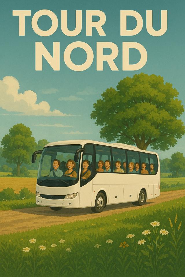 Tour du nord een illustratie van een bus met passagiers